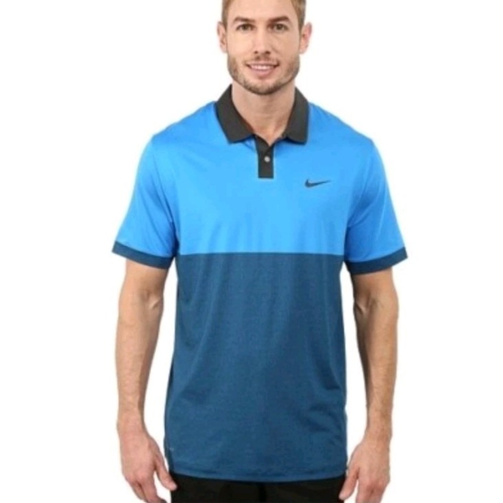 Nike Tiger Woods Velocity Jacquard Polo‎ Shirt Men's Sz Medium Blue Anthracite